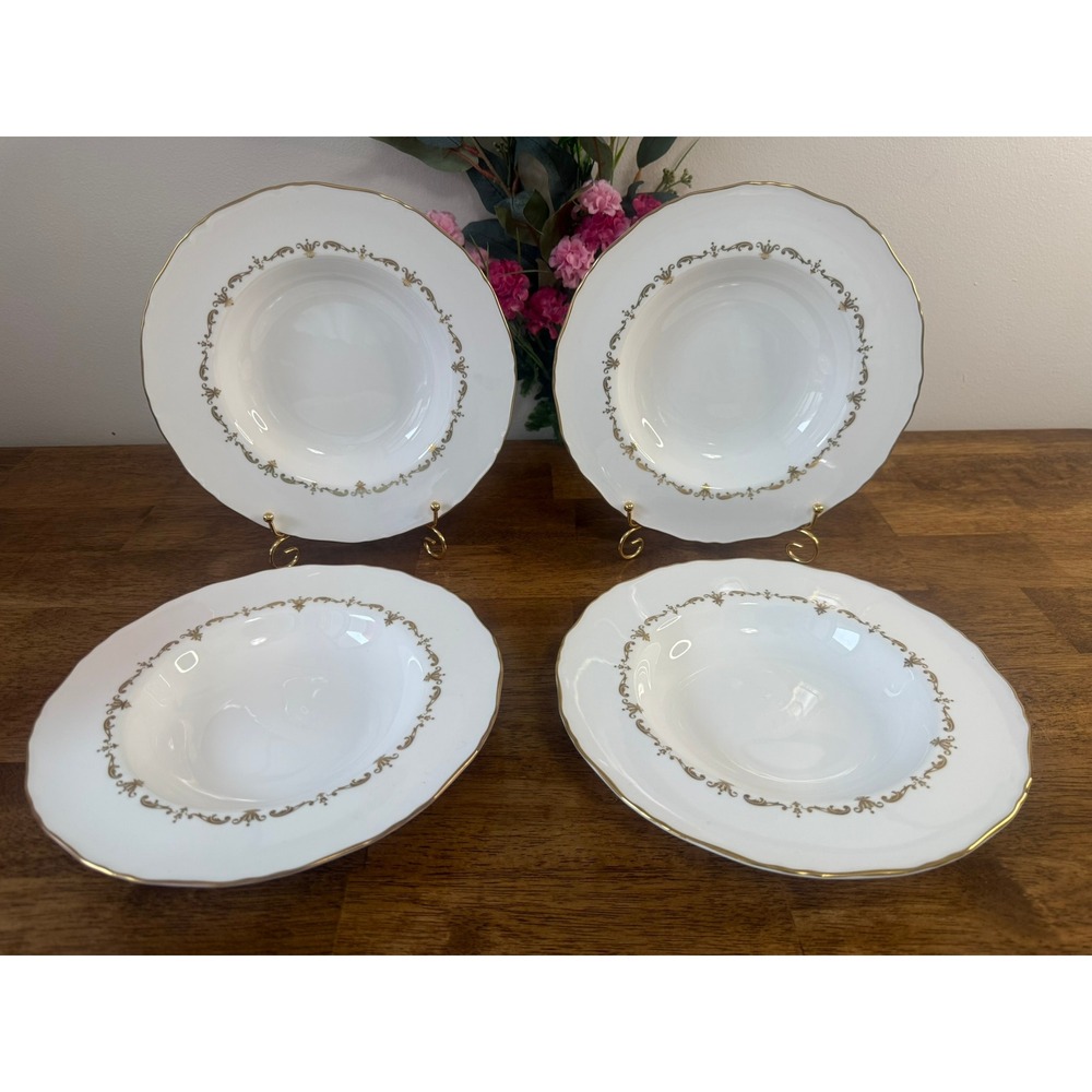Coalport Gold Chantilly Soup Bowls Set Of 4 Gold Trim English‎ Bone China Dining